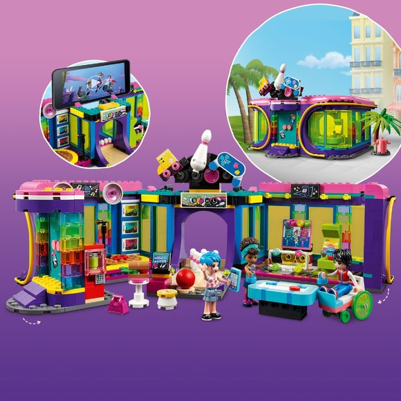 LEGO Friends Roller Disco Arcade Set 41708, Toy Bowling Game   Friends Roller Disco Arcade Set 41708, Toy Bowling Game, Includes Andrea Mi